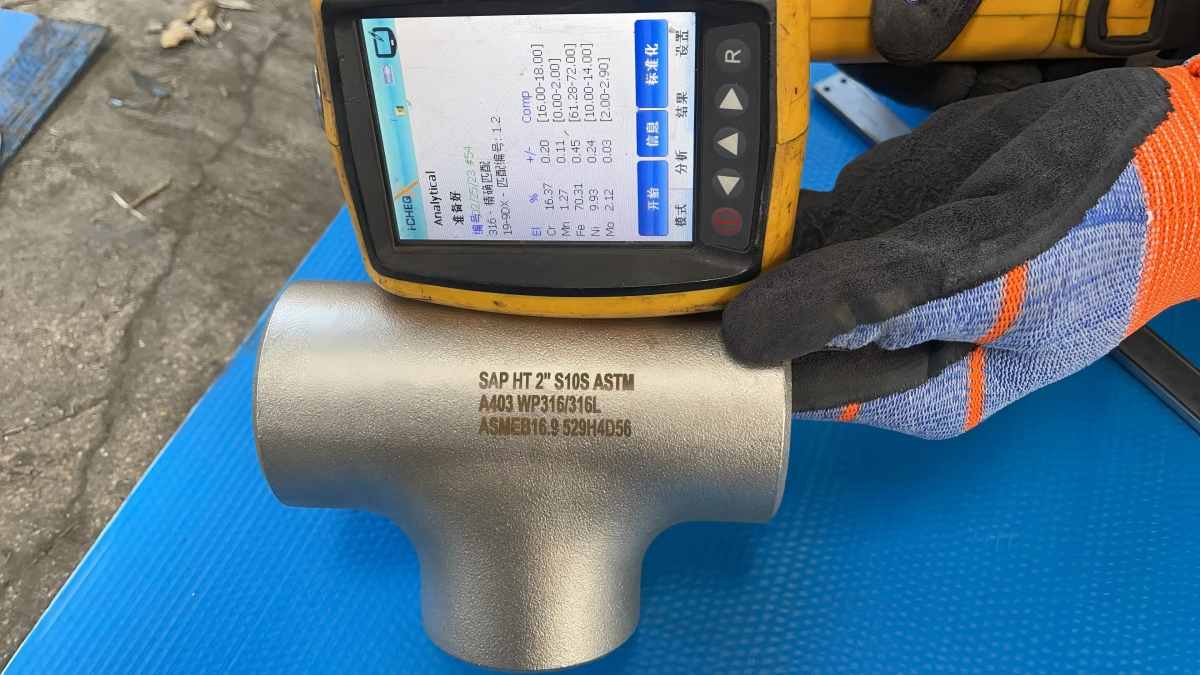 316 PMI for HT 2INCH SCH10S ASTM A403 WP316 TEE ASME B16.9 Heat no529H4D56